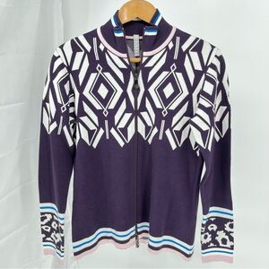 Poivre Blanc Womens Vintage Ski Sweater Size L Geometric Design Full Zip